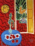 Red interior still life on a blue table--1947.jpg